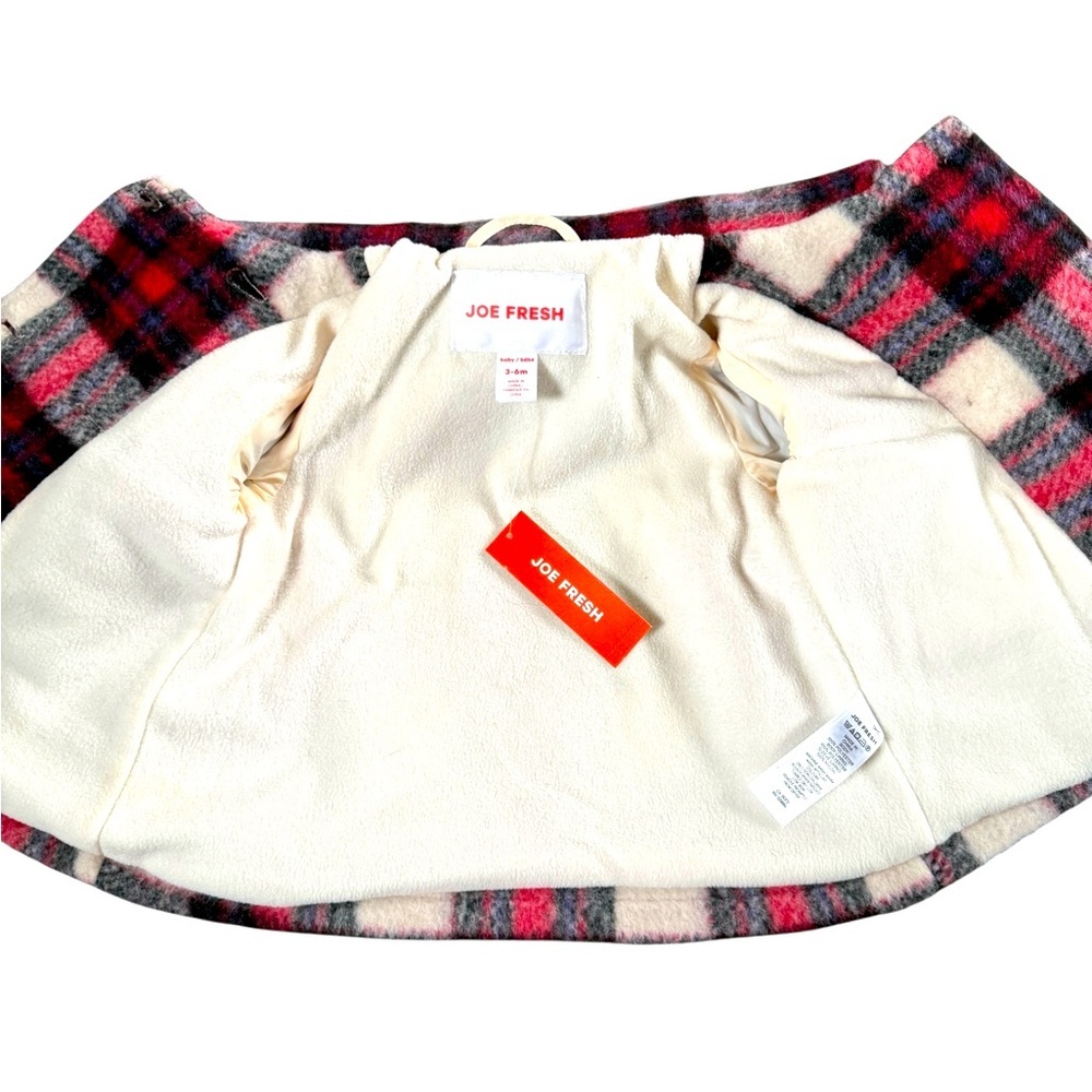 Joe Fresh Kids Plaid Pea Coat - Red, Black, and White, NWTS, size 3-6 months - Picture 7 of 8